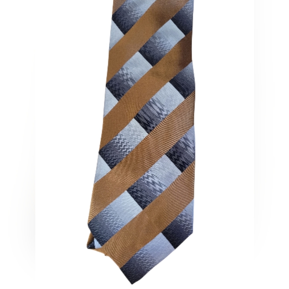 Bachrach Stripped Gold Black Silver 100% Silk Neck Tie Made In Italy 4"